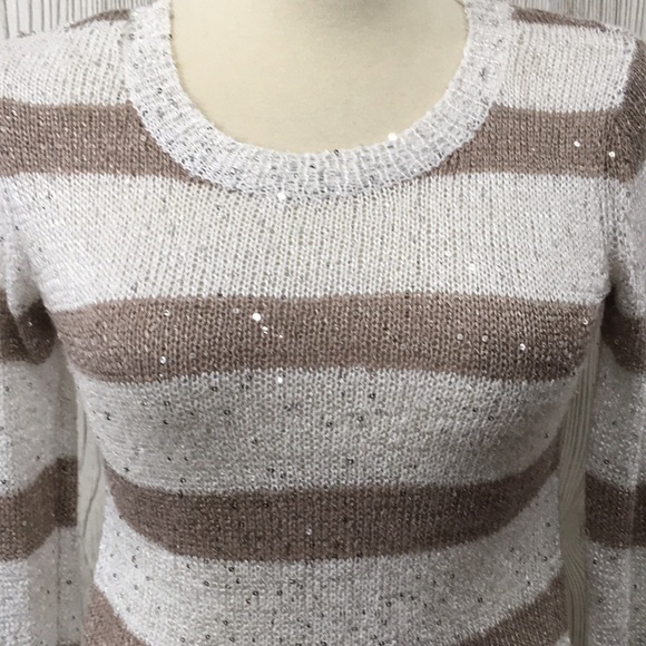 𝅺RUE21 Sequined Sweater Brown & White Striped size Small - Picture 3 of 9